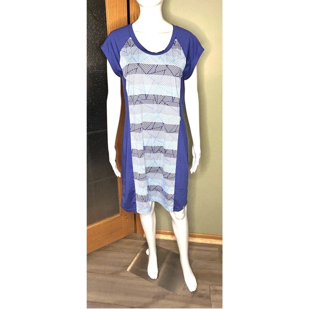 Title Nine Gidget 2.0 Dress Athletic SS Geometric Blue White Golf Tennis Large